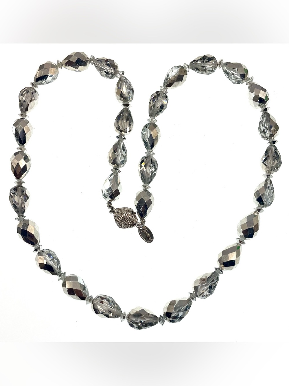 Vintage 1960s Vendome Crystal Beaded Necklace 22” Signed Statement Silver Tone